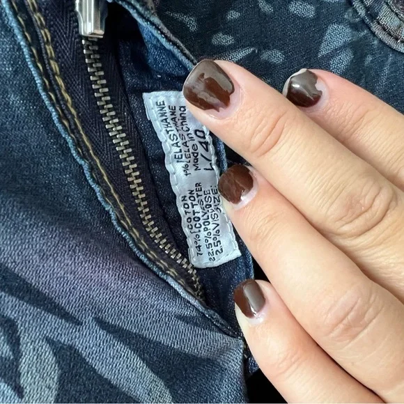 Tempo Paris Blue Floral Reversible Denim Skinny Jeans Cotton Blend Large - Picture 10 of 16